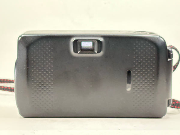 Rear view of Nikon Sport Touch Point and Shoot 35mm Film Camera showing viewfinder and textured grip. Compact design ideal for student or travel use.
