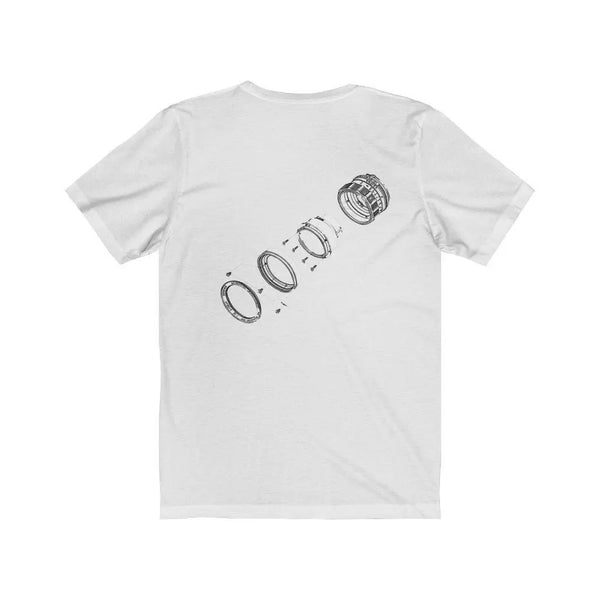 film camera finds lens diagram shirt Back design - White