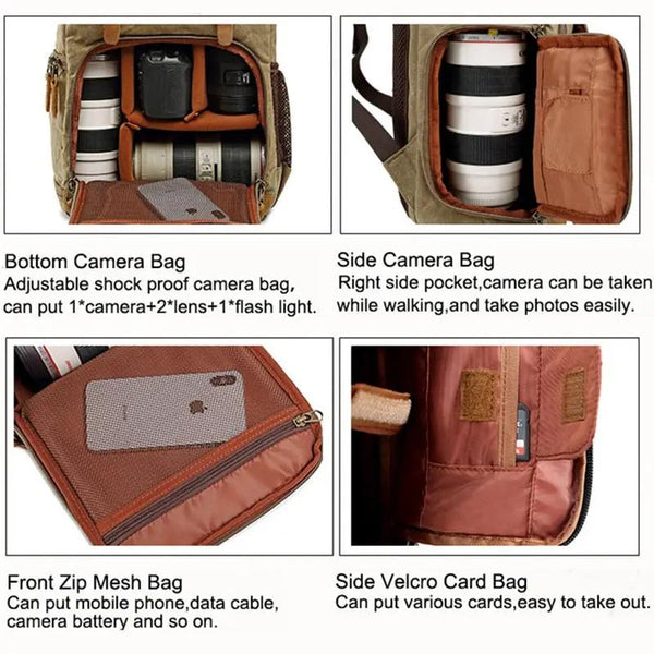 canvas camera backpack - inside front