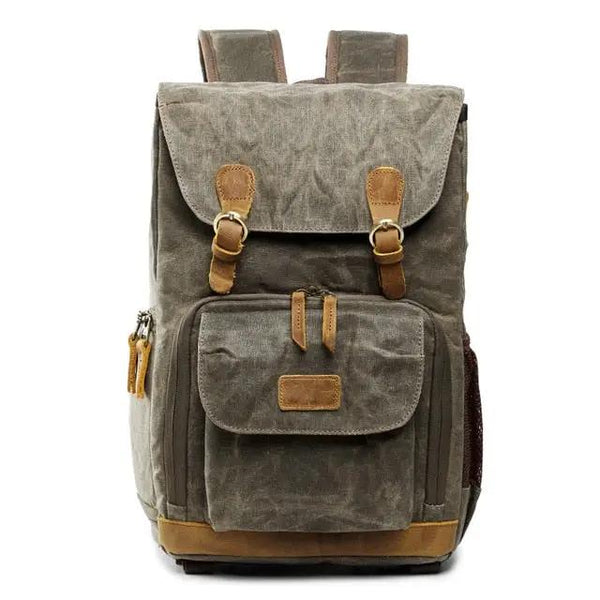 canvas camera backpack - green front