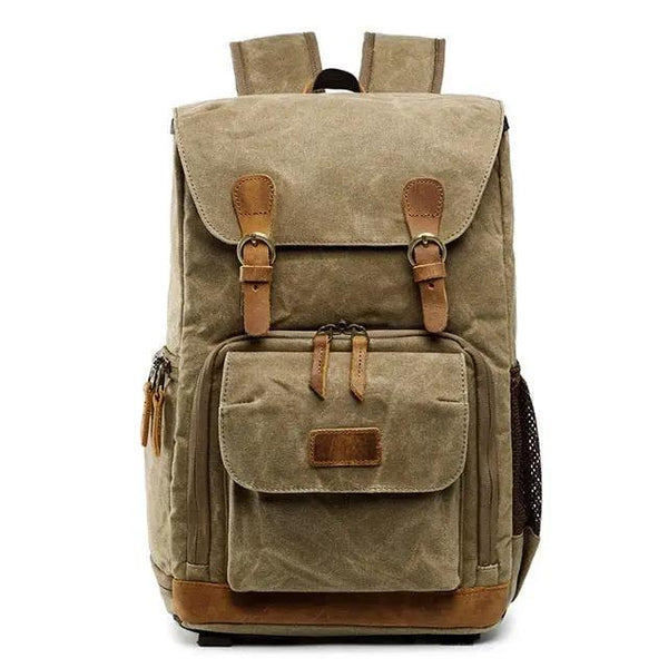 canvas camera backpack - brown front